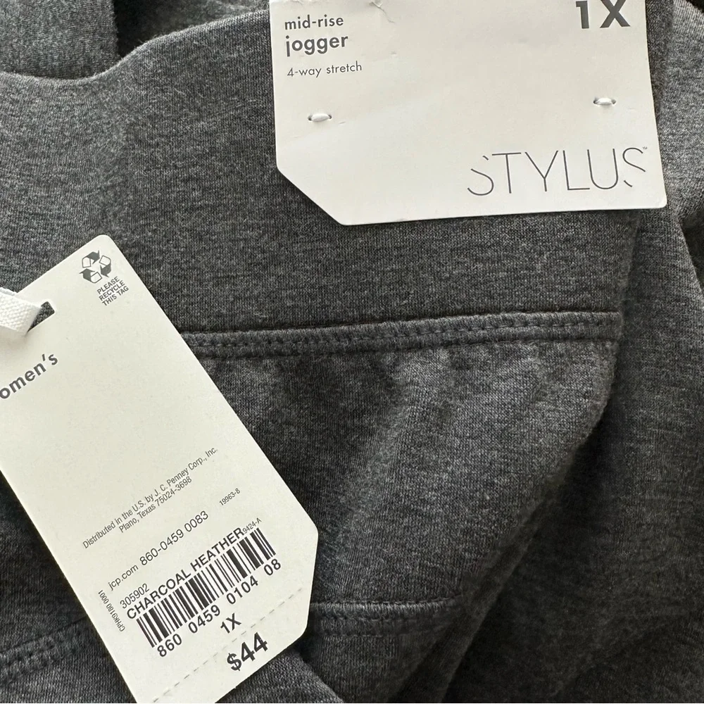 STYLUS Charcoal Gray Ponte Knit Mid-Rise Ankle Slit Jogger Pants Size 1X